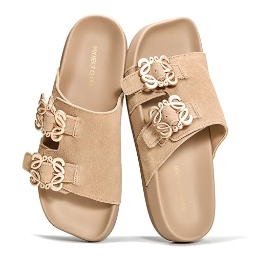Project Cloud 100% Genuine Leather Womens Sandals Dressy - Lightweight & Non-Slip Women's Flats S... | Amazon (US)