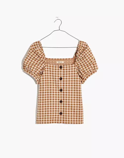 Gingham Jacquard Square-Neck Puff-Sleeve Top | Madewell