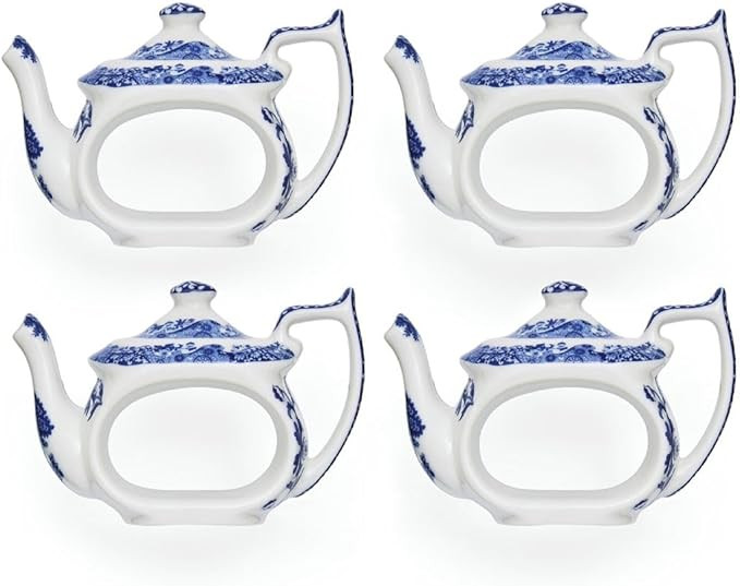 Spode Blue Italian Napkin Rings - Set of 4, Teapot Shaped Blue & White Table Accents for Dining R... | Amazon (US)