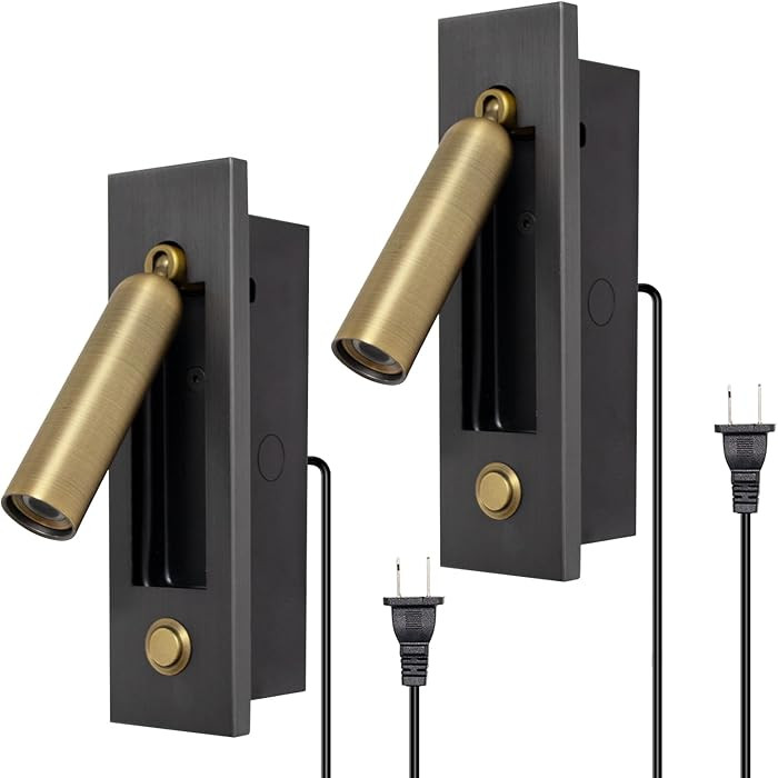 Set of 2 Led Headboard Wall Light, 350°Rotation Portable Plug in Wall Sconce Hardwired, Bedside ... | Amazon (US)