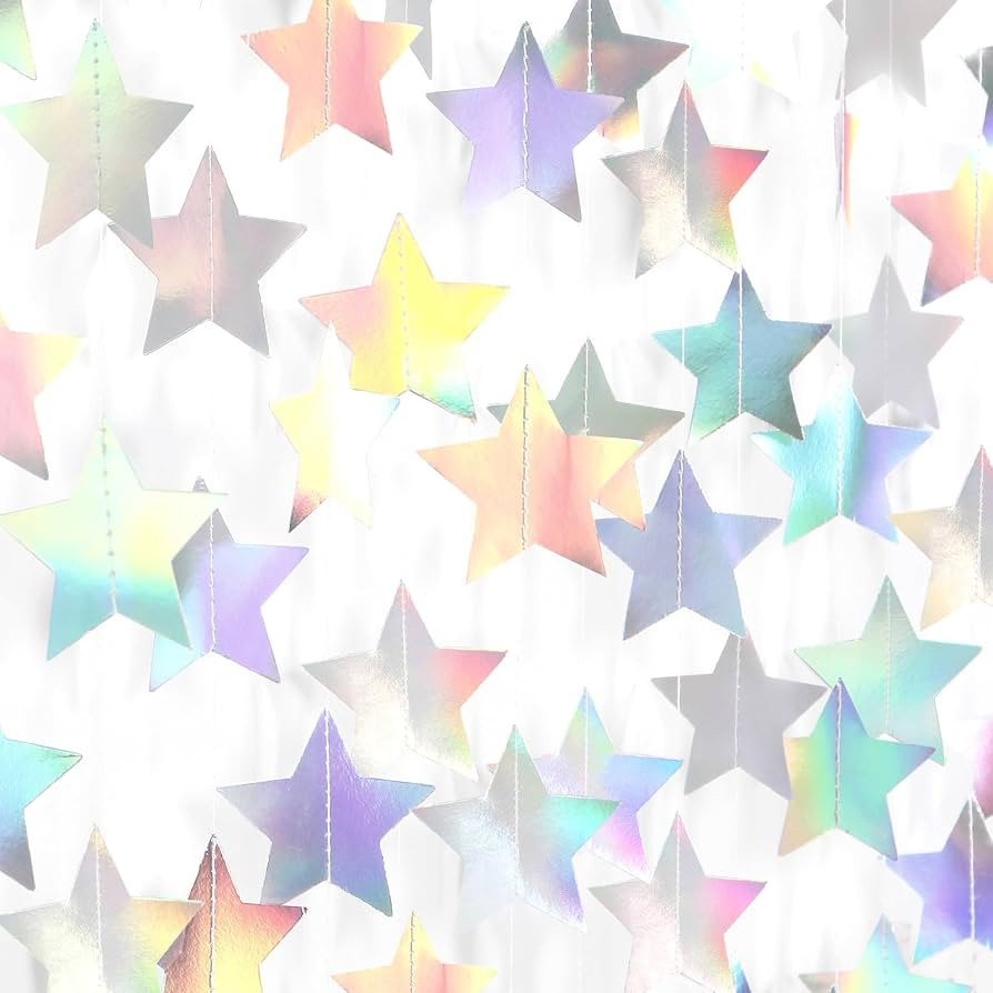Iridescent Disco-Holographic Party-Decorations Christmas Garland - 62ft Twinkle Little Star Strea... | Amazon (US)
