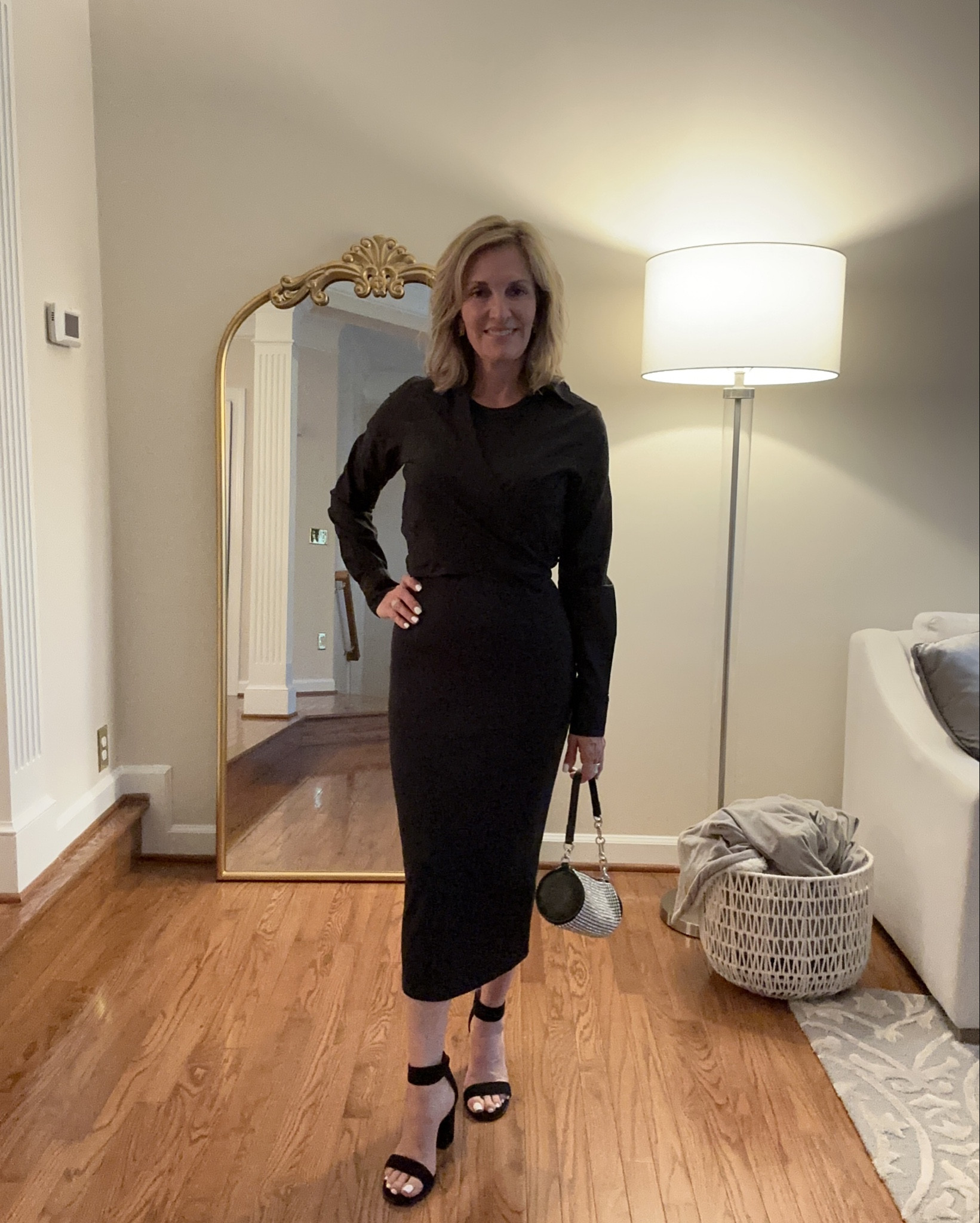 This gorgeous dress has a removable wrap style Poplin shirt layered over its formfitting, ribbed, cotton body tank dress. I absolutely love this two-piece set size extra small.