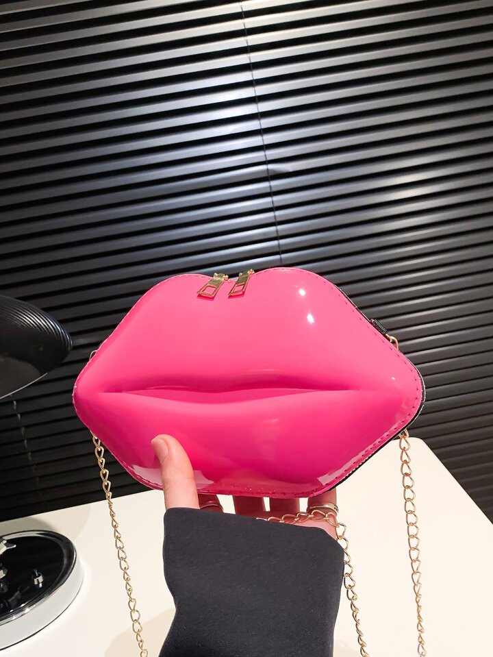 Black Friday Sale Fashion Chain & Glossy Lips Shape Bolsa Crossbody Feminina, Pefect Melhor Engra... | SHEIN