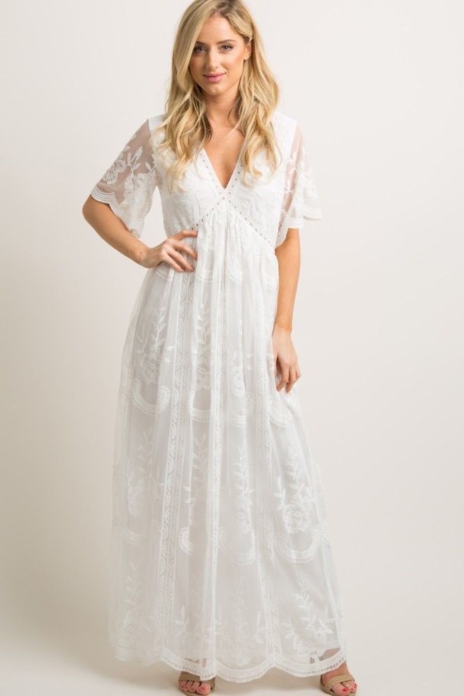 PinkBlush White Lace Mesh Overlay Maxi Dress | PinkBlush Maternity