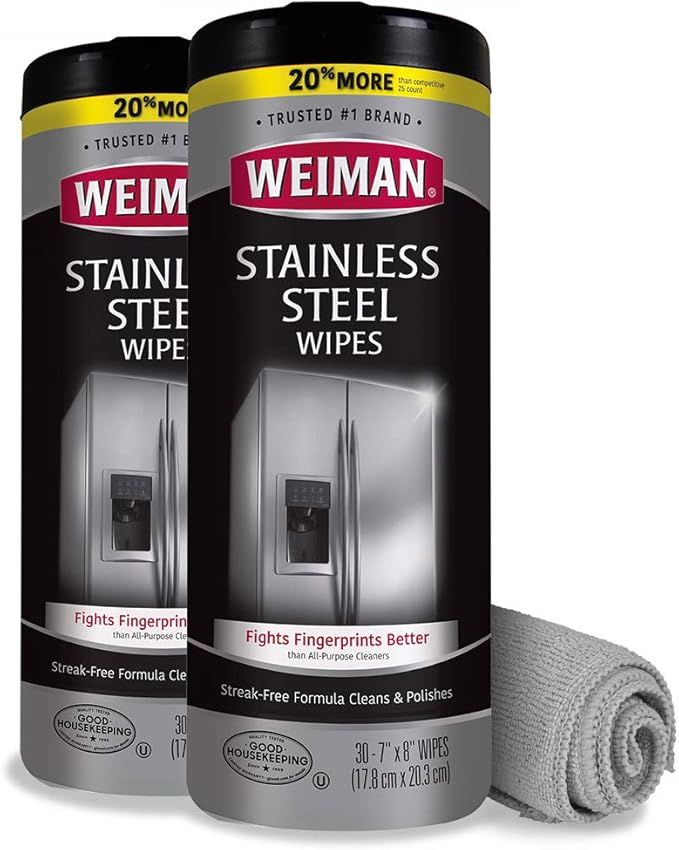 Weiman Stainless Steel Cleaner and Polish Wipes Bundle with Microfiber Cloth-Removes Fingerprints... | Amazon (US)