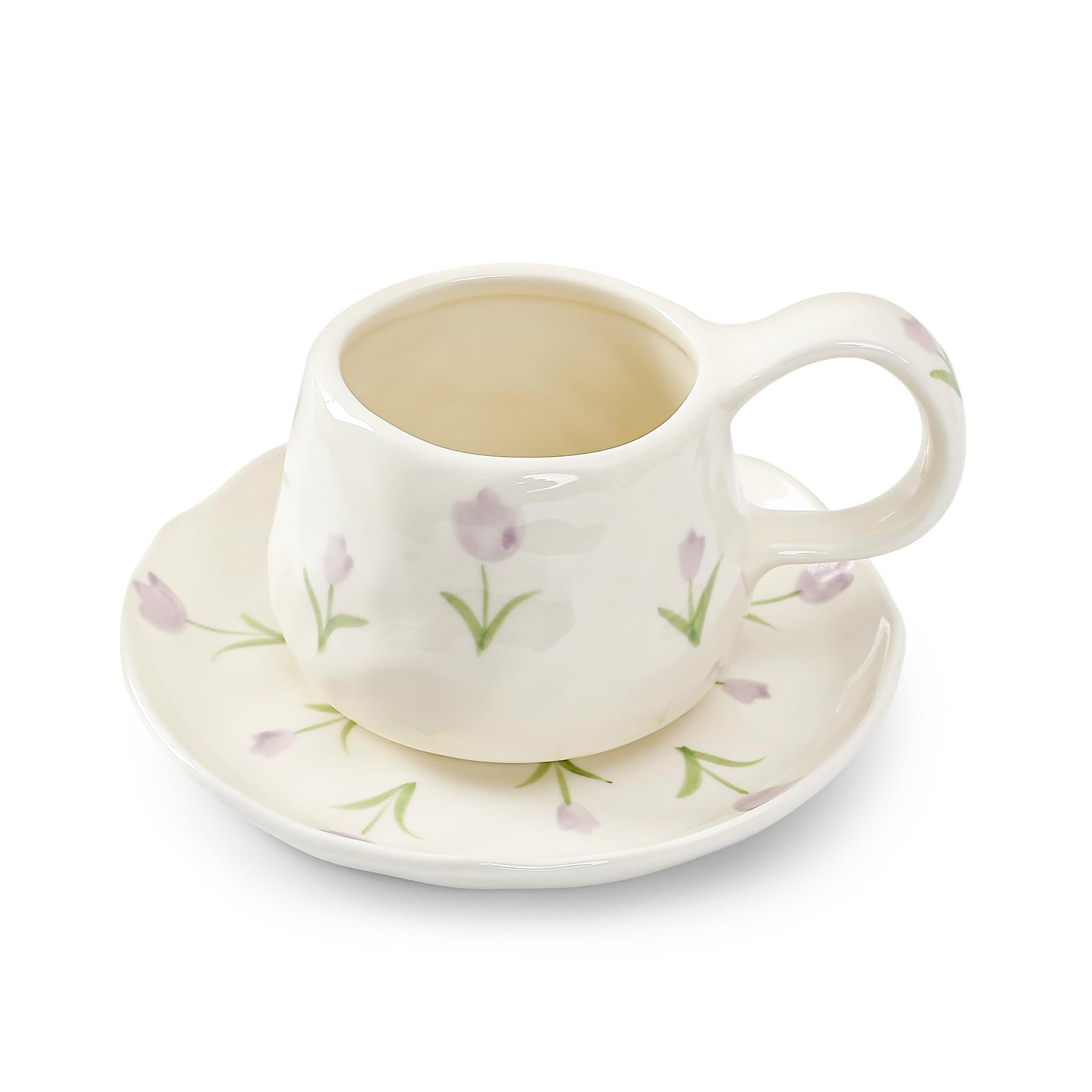 Koythin Ceramic Coffee Mugs Set with Saucer, 250ml / 8oz Cute Floral Coffee Mug Irregular Latte A... | Amazon (US)