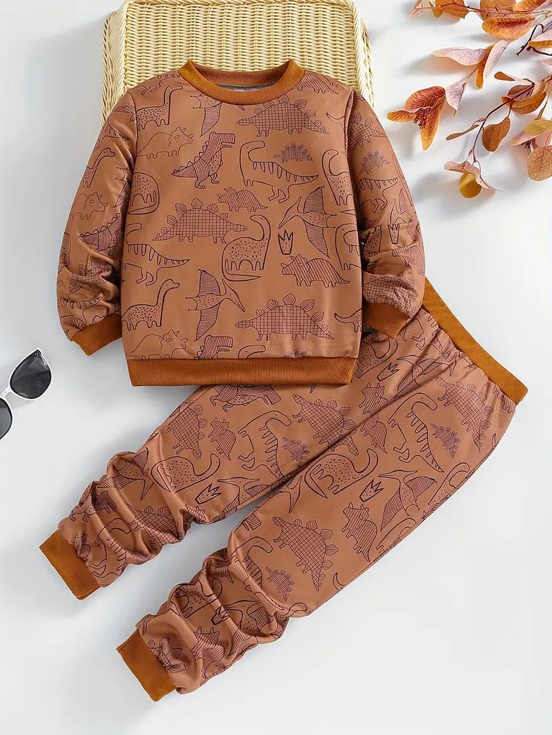 Boy's Dinosaur Allover Print Outfit Casual Sweatshirt - Temu | Temu Affiliate Program