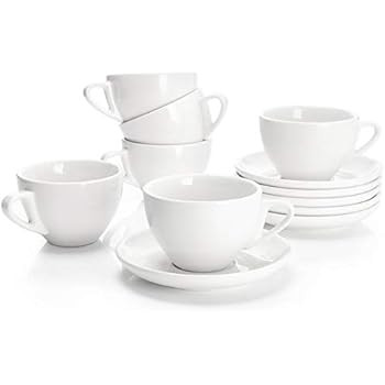 Sweese 403.001 Porcelain Cappuccino Cups with Saucers - 6 Ounce for Specialty Coffee Drinks, Latt... | Amazon (US)
