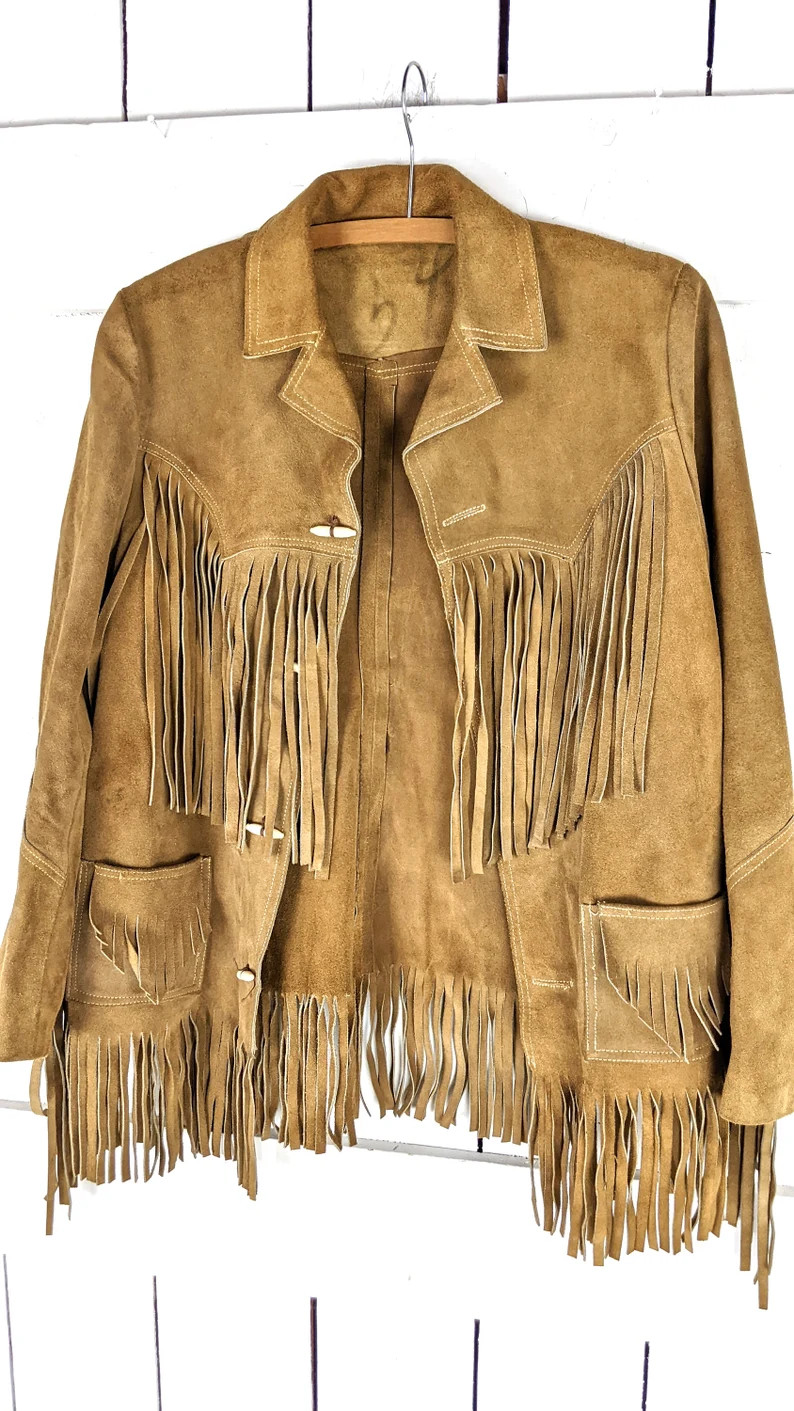 Vintage brown suede leather fringe tassel shirt jacket | Etsy (US)