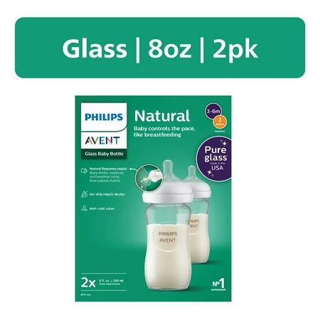Philips Avent Natural Glass Baby Bottles with Natural Response Nipples (Medium Flow, Flow 3), 8oz, 2-Pack, SCY913/02 | Walmart (US)