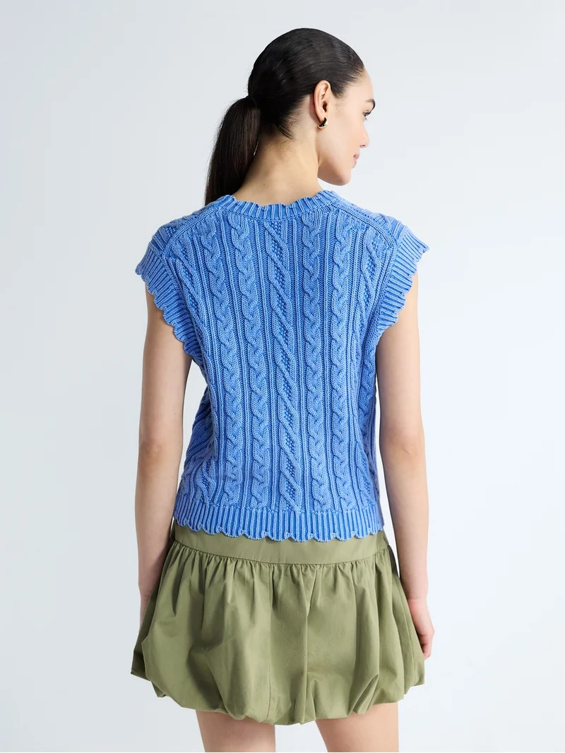 Free Assembly Women's Scalloped Cable Knit Cotton Vest, Sizes XS-XXL | Walmart (US)
