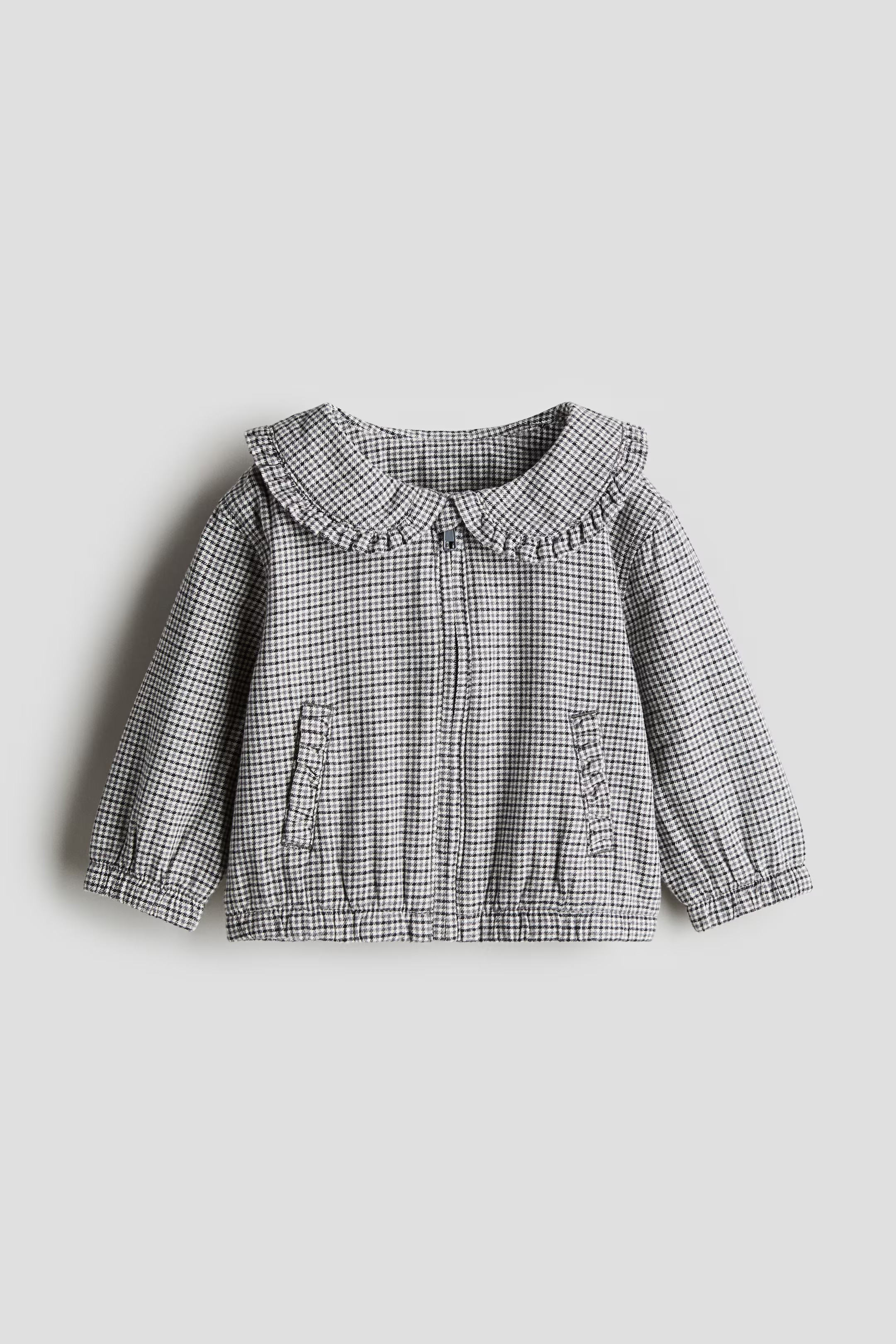 Collared Twill Jacket - Round Neck - Long sleeve - Gray/checked - Kids | H&M US | H&M (US + CA)