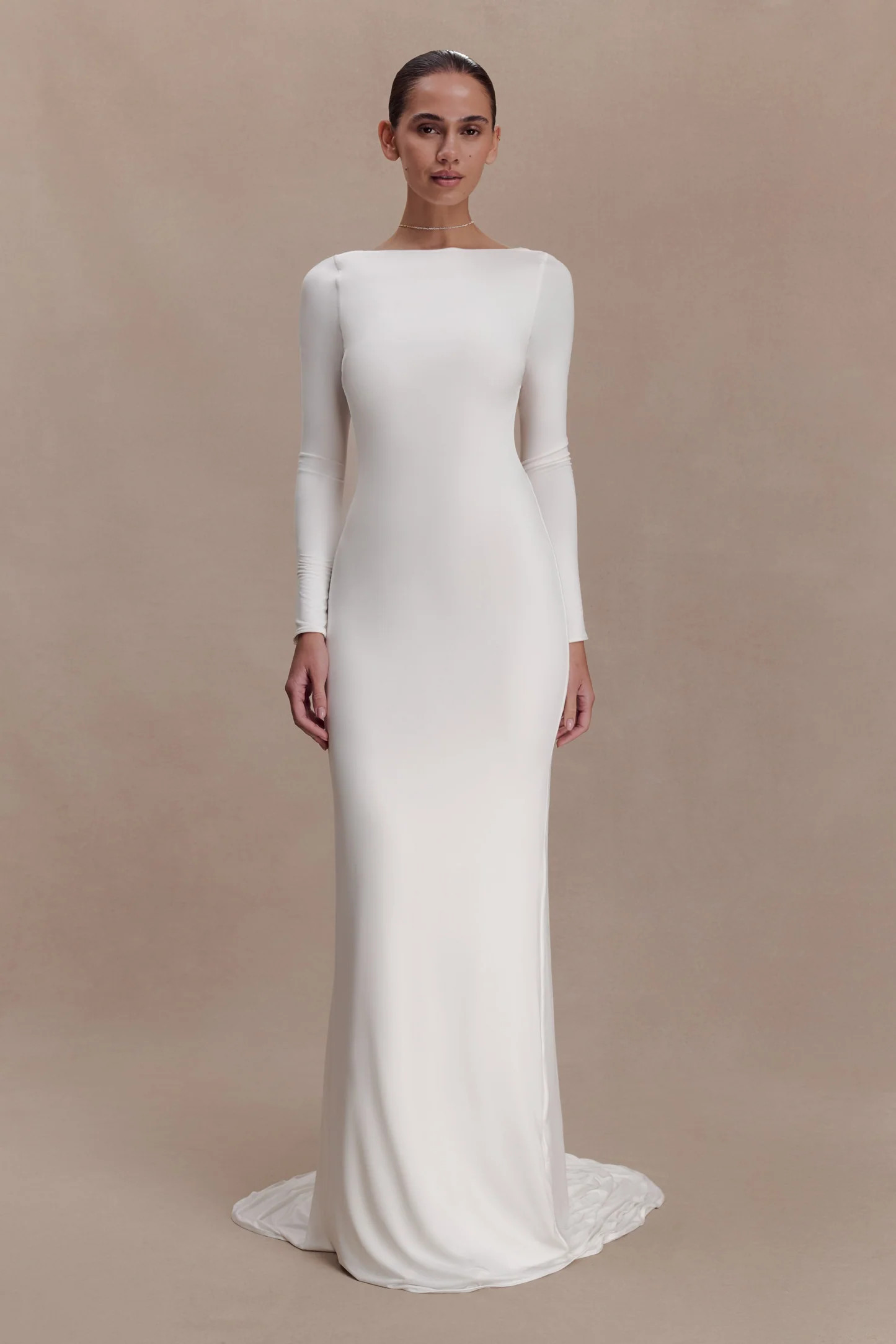 Slinky Low Back Maxi Dress - White | MESHKI US