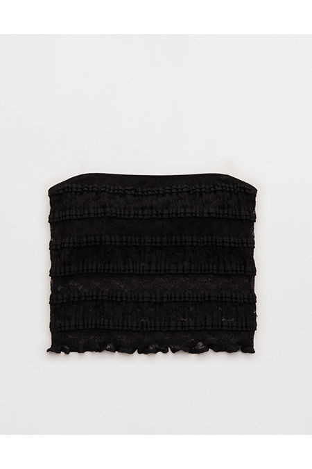 Show Off Festival Lace Ruffle Tank Top Women's True Black L | Aerie