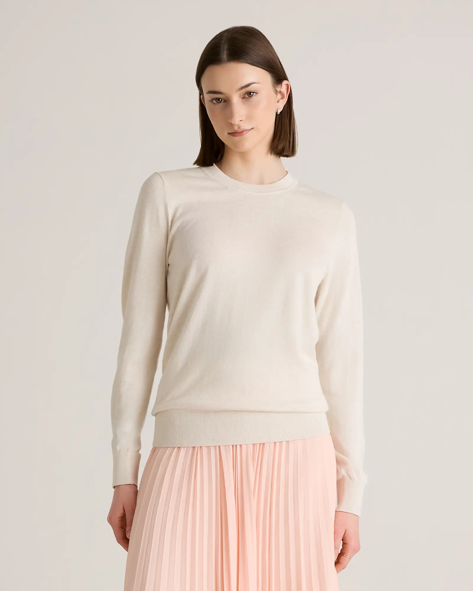 Lightweight Cotton Cashmere Crew Sweater  in Heather Oatmeal | Quince