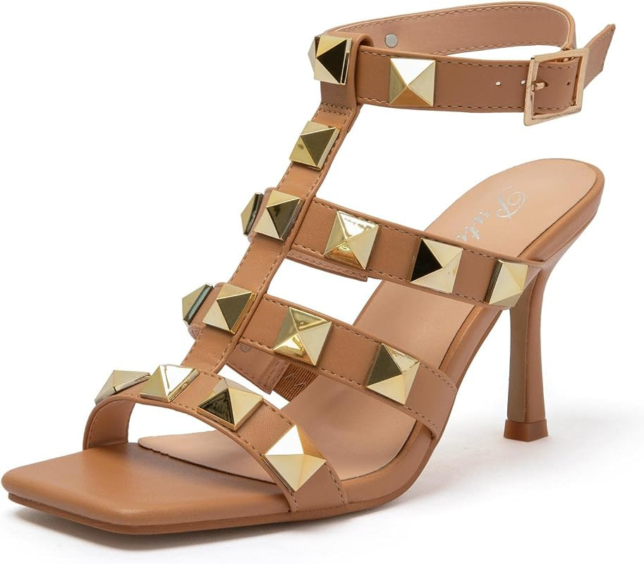 Putu Women Braided Heeled Sandals Square Toe Low Kitten Heels Mules Strappy Slip on Sandals | Amazon (US)