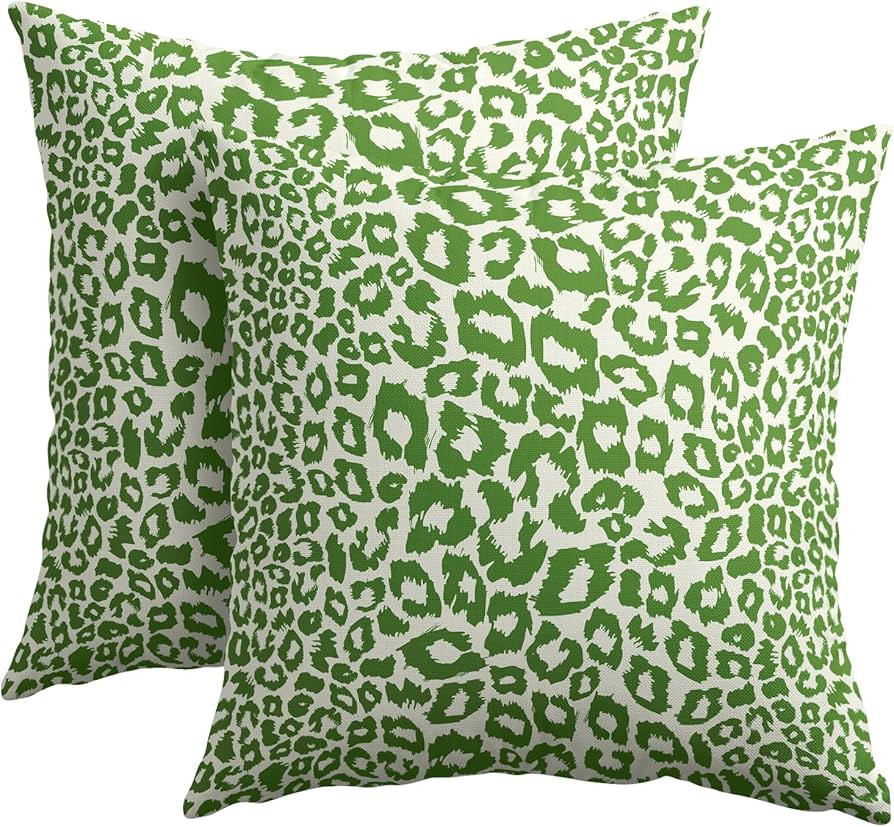 Lime Green White Leopard Print Pillow Covers 18x18 Inch Set of 2 Cheetah Animal Spots Decorative ... | Amazon (US)