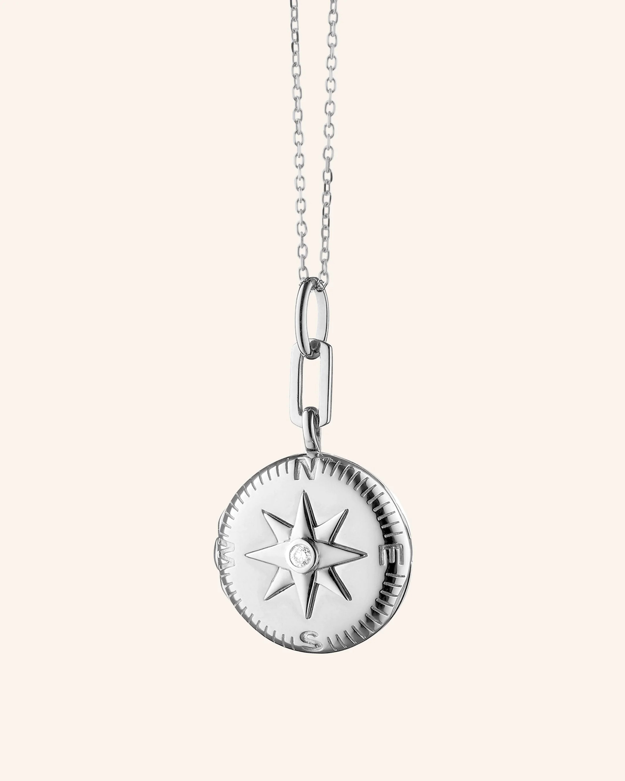 "Adventure" Compass Locket Necklace with White Sapphire | Monica Rich Kosann