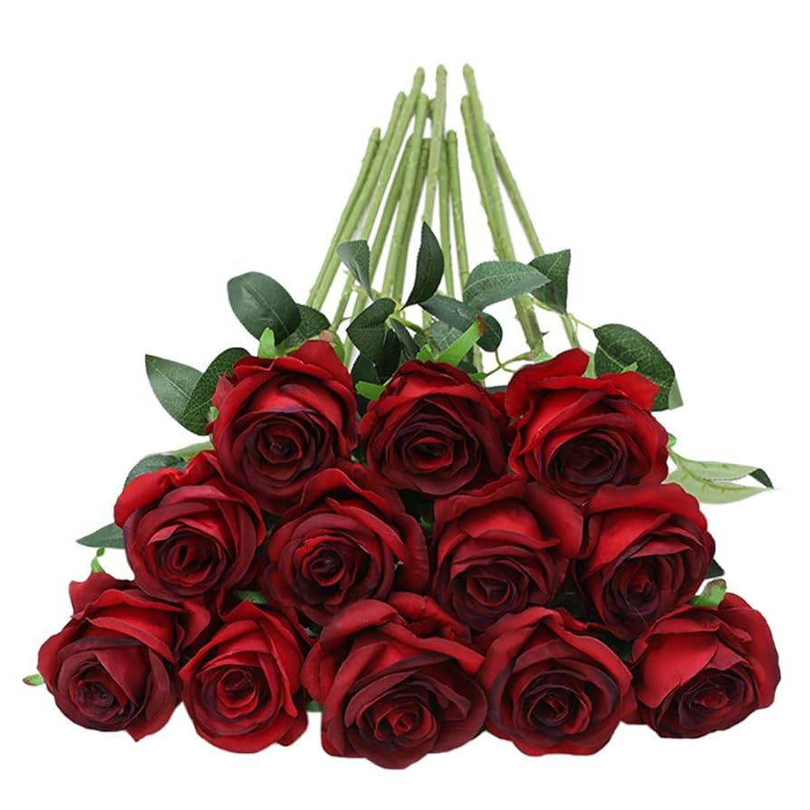 Tifuly 12pcs Red Roses Artificial Flowers,Realistic Long Stem Fake Silk Roses Bouquet for Party H... | Amazon (US)