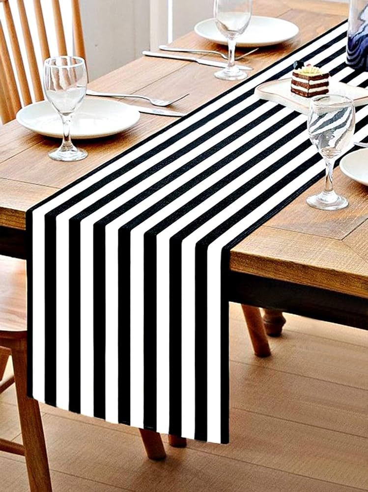 Texson Black and White Striped Table Runner Cotton Striped Table Runner Modern Striped Design Tab... | Amazon (US)