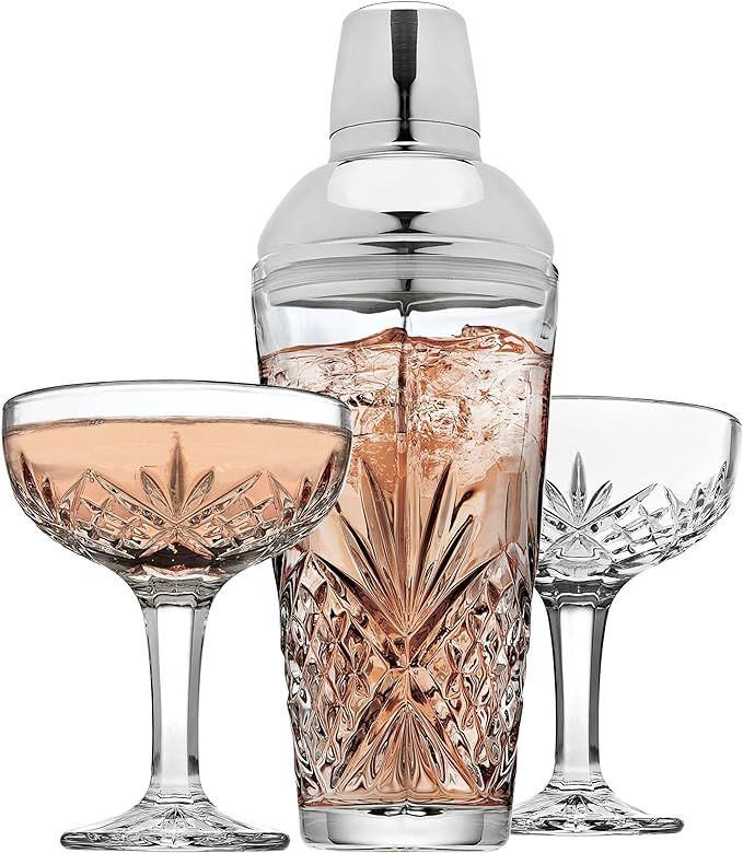 Godinger Cocktail Shaker and Cocktail Glasses Bar Set, Martini Shaker and 2 Martini Glasses Set -... | Amazon (US)