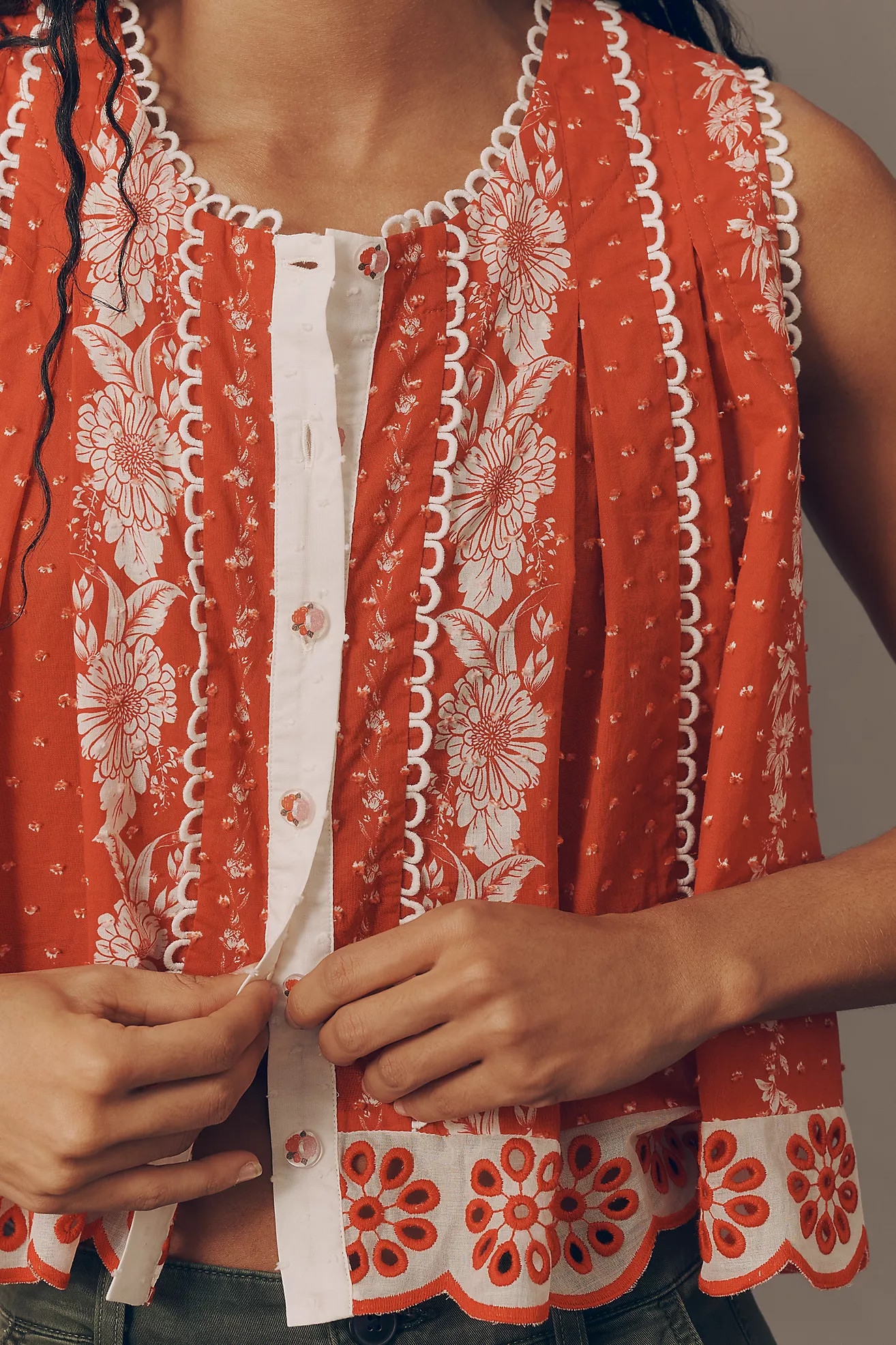 Farm Rio x Anthropologie Cotton Sleeveless Scalloped Blouse | Anthropologie (US)