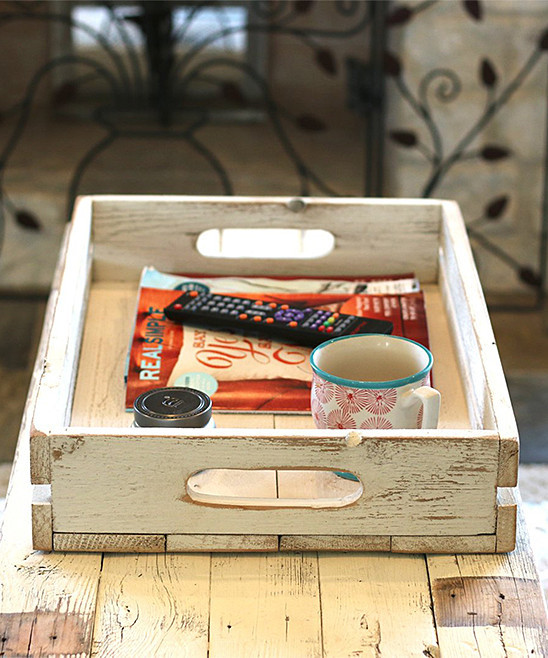 White Reclaimed-Wood Slatted Storage Tray | zulily