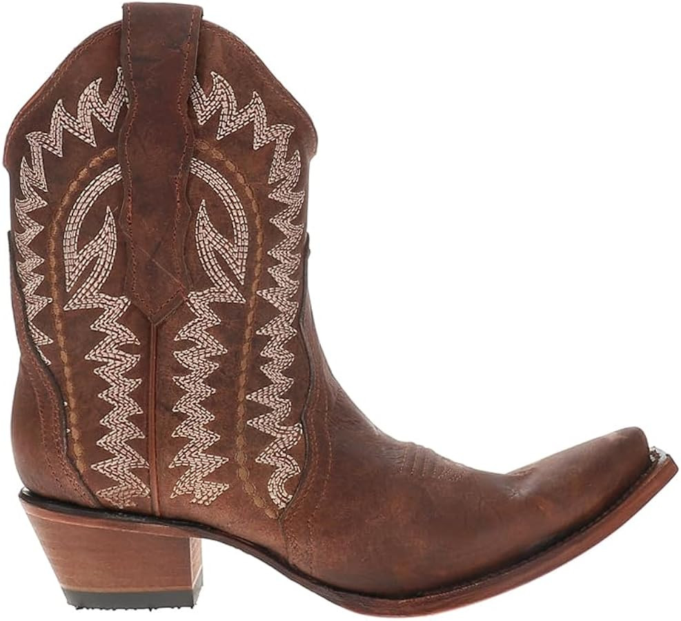 Corral Boots Womens Embroidered Ankle Snip Toe Pull On Casual Boots Ankle Mid Heel 2-3" - Brown | Amazon (US)