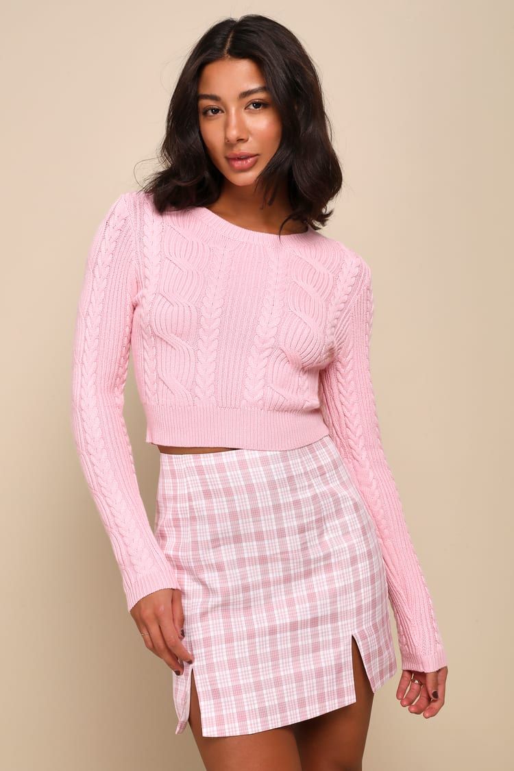 Fetching Cutie Pink Plaid High Rise Notched Mini Skirt | Lulus
