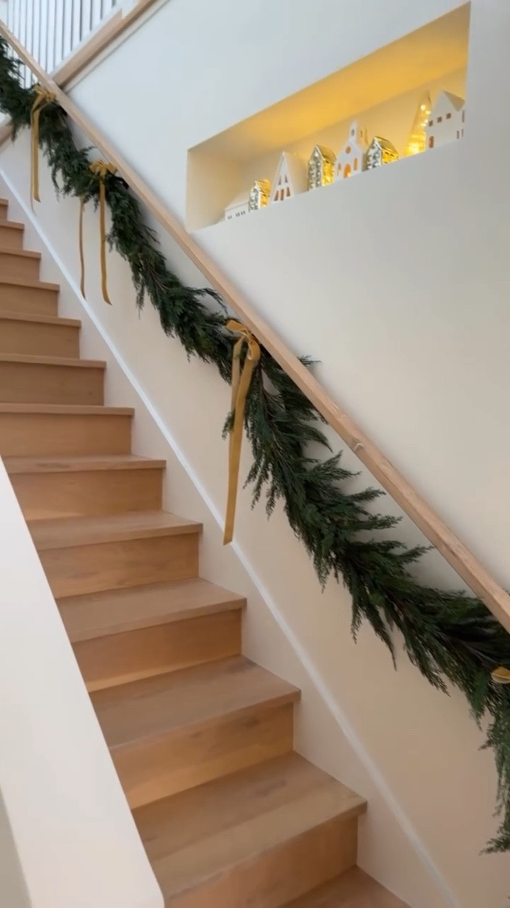 🎄 Garland staircase reveal 

How stunning is this garland from @crateandbarrel 

#LTKCyberWeek 

#LTKFindsUnder100 #LTKSaleAlert #LTKHoliday