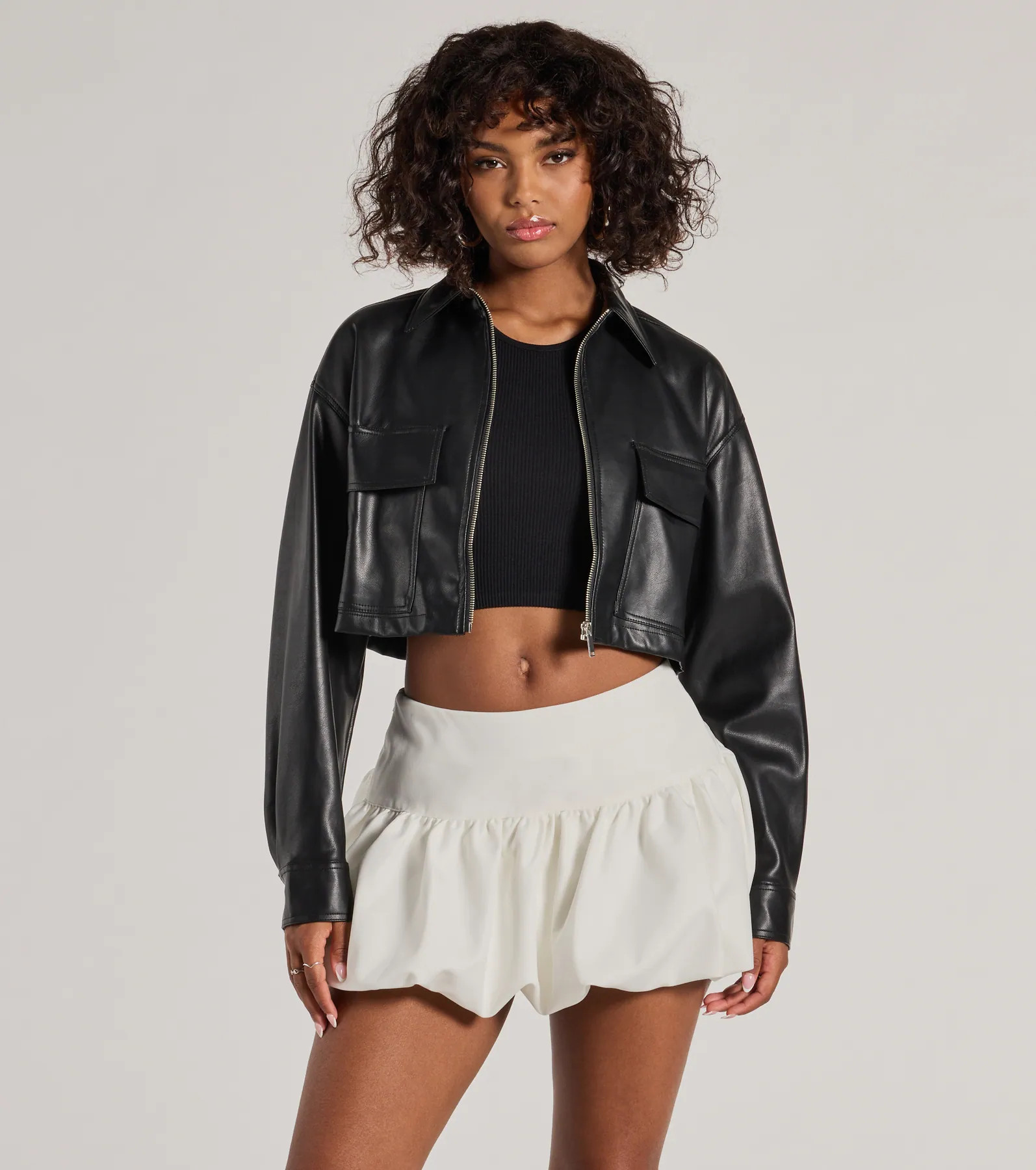 Sleek Staple Cropped Faux Leather Shacket | Windsor Stores