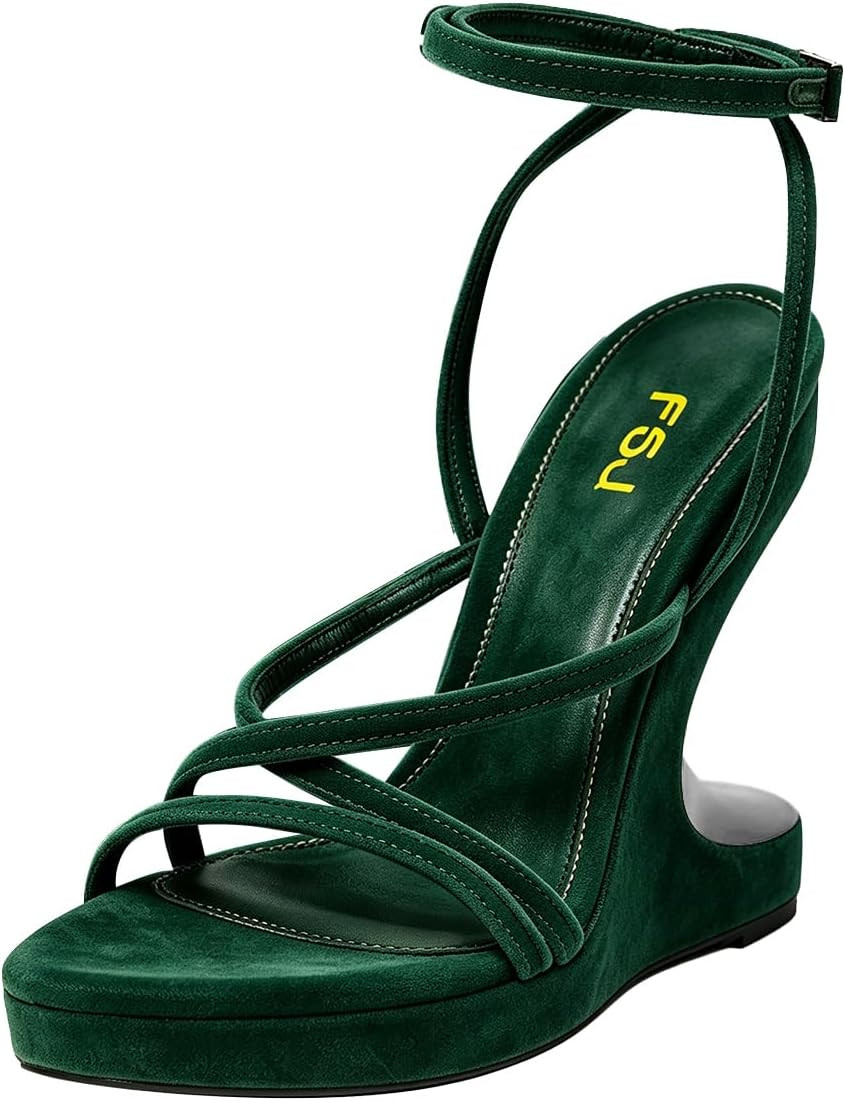 FSJ Women Strappy Wedge Heel Open Toe Platform Sandals Velvet Adjustable Ankle Strap Comfortable Evening Party Shoes Size 4-16 US | Amazon (US)
