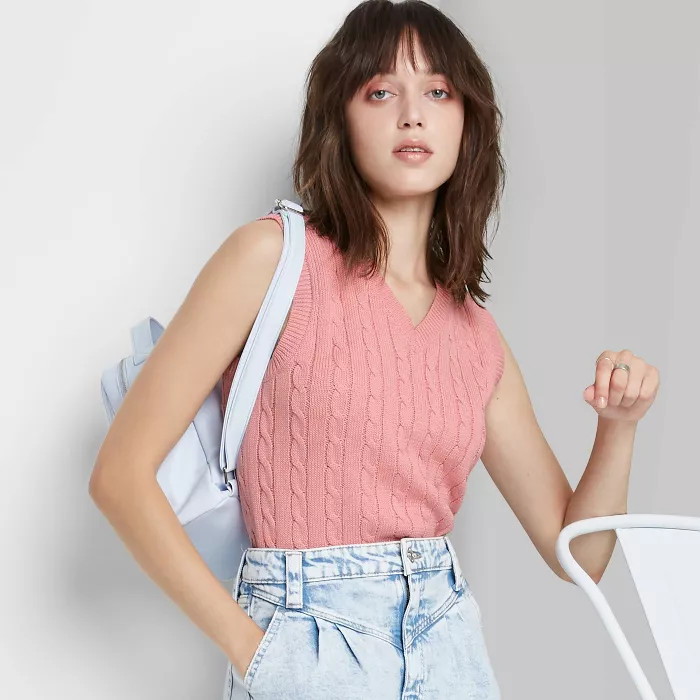 Women's V-Neck Sweater Vest - Wild Fable™ Pink M | Target