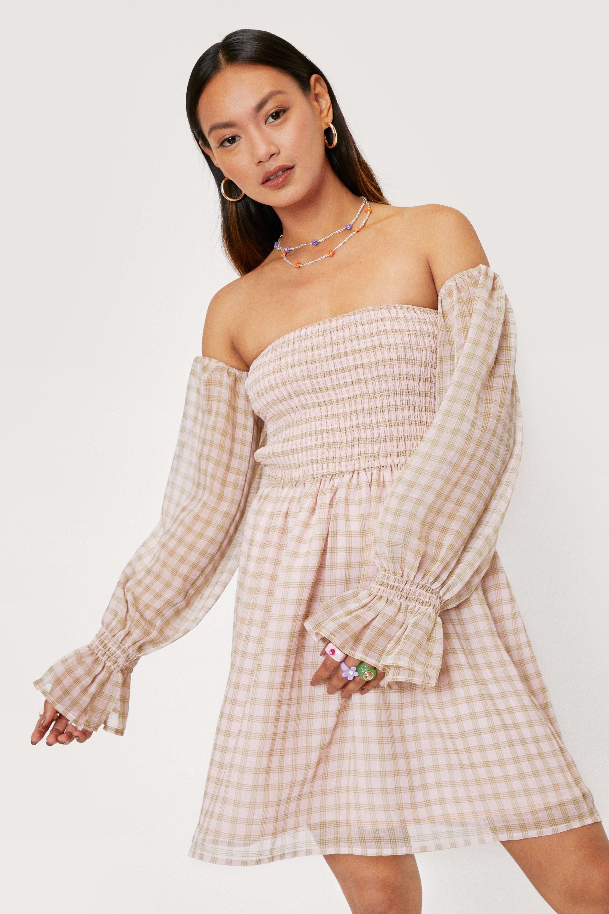 Petite Check Puff Sleeve Mini Dress | Nasty Gal Canada