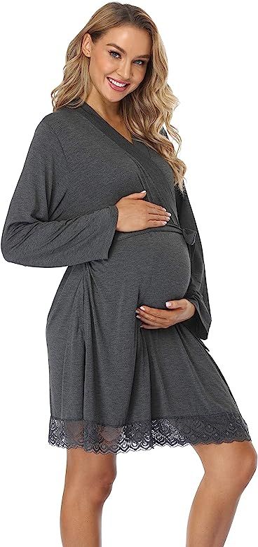 Women's Maternity Nursing Robe Larbor Delivery Nightgowns Pregancy Sleepwear Soft Cotton Bathrobes | Amazon (US)