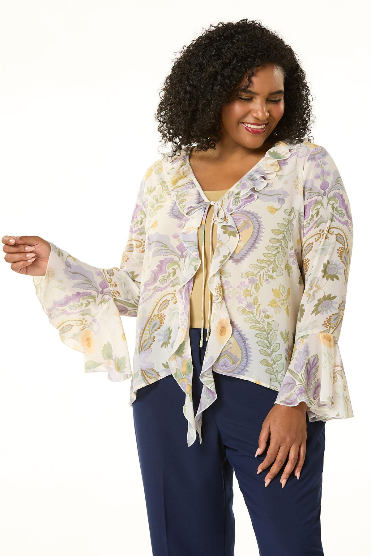 Plus Size Ruffled Tie Front Floral Top | Cato Fashions