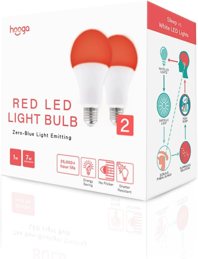 Hooga Sleep Bulb, Blue Light Blocking Red Night Light. 625nm Red Bulb for Healthy Sleep. Baby Nursery. 1W LED, 7W Replacement 2-Pack | Amazon (US)