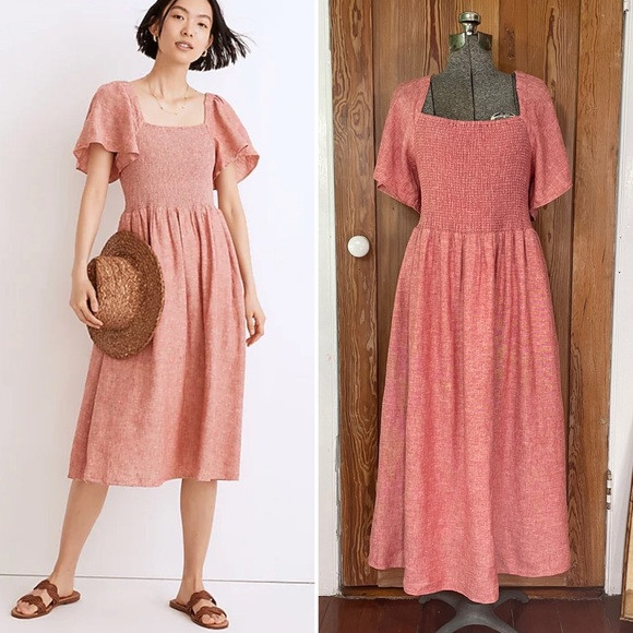 Madewell Lucie Linen Blend Smocked Midi Dress | Poshmark