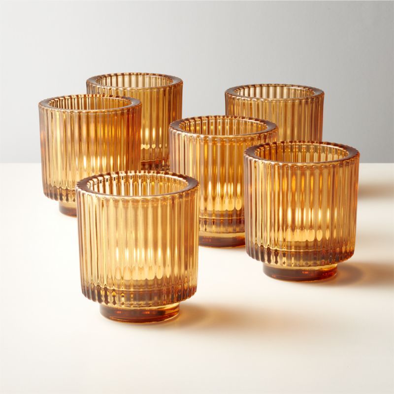 Ezra Amber Glass Modern Votive Candle Holders Set of 6 + Reviews | CB2 | CB2