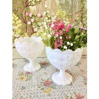 Milk Glass Bowl Vase White Bowls Candy Dish Vintage Wedding Centerpiece Vases For Pedestal Bulk | Etsy (US)