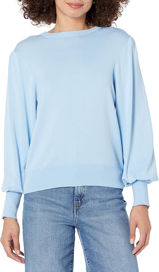 The Drop Women's Vivienne Padded-Shoulder Balloon-Sleeve Crew-Neck Sweater | Amazon (US)
