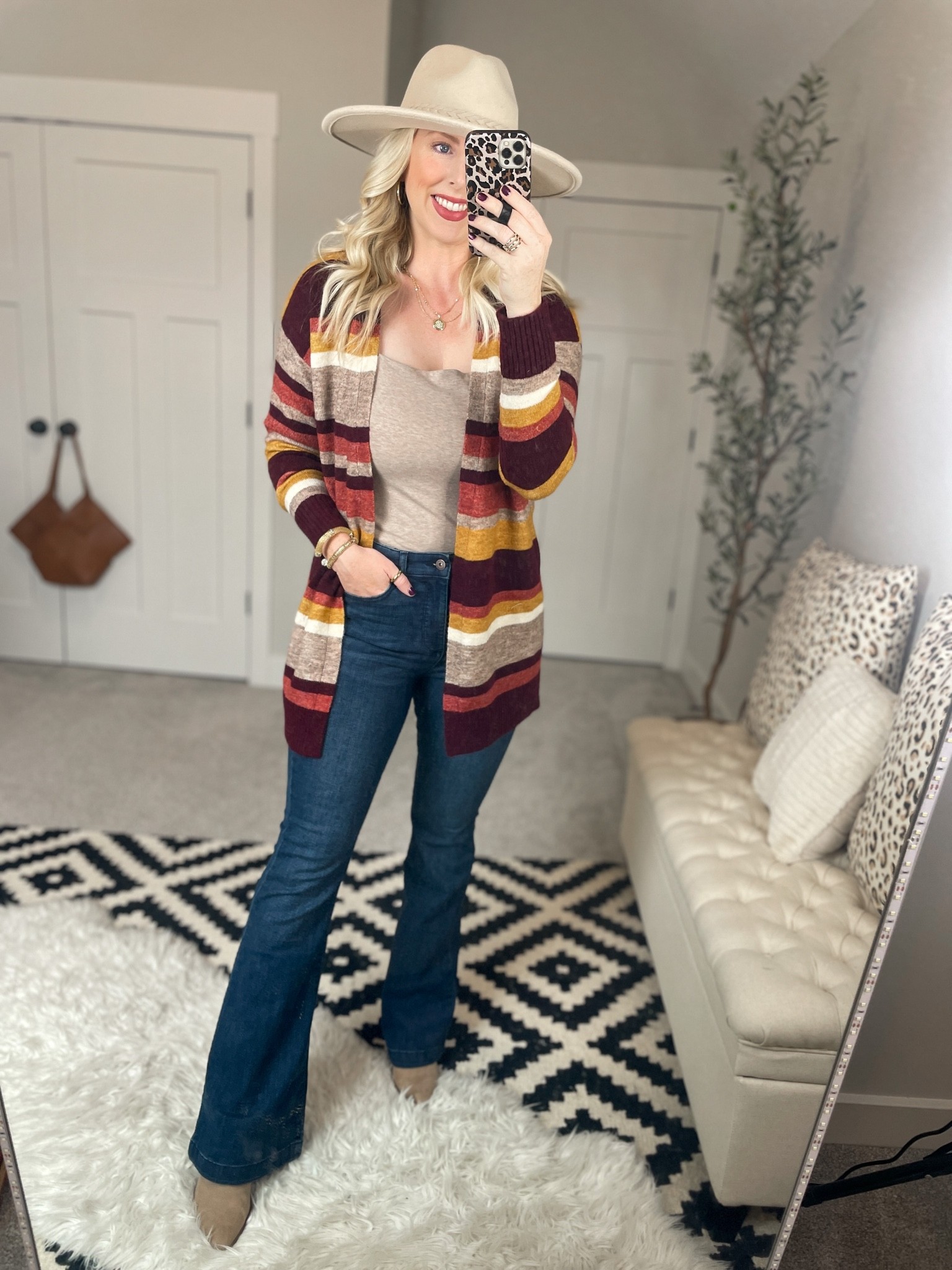 Weekend Walmart Wins Try On 
Striped cardigan-  medium 
Bodysuit- medium 
Flare jeans- go with smaller size! 

#LTKunder50 #LTKstyletip #LTKSeasonal