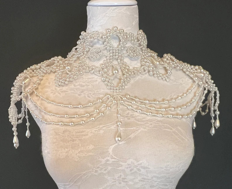 Bridal Pearl Shoulder Necklace, Vintage Wedding Shoulder Jewellery, Pearl Body Jewellery, Stateme... | Etsy (US)