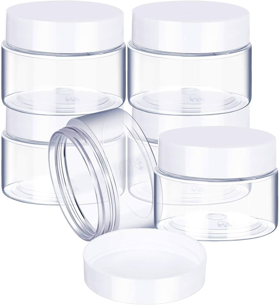 6 Pack 2 oz Plastic Pot Jars Round Clear Leak Proof Plastic Cosmetic Container Jars with White Li... | Amazon (US)