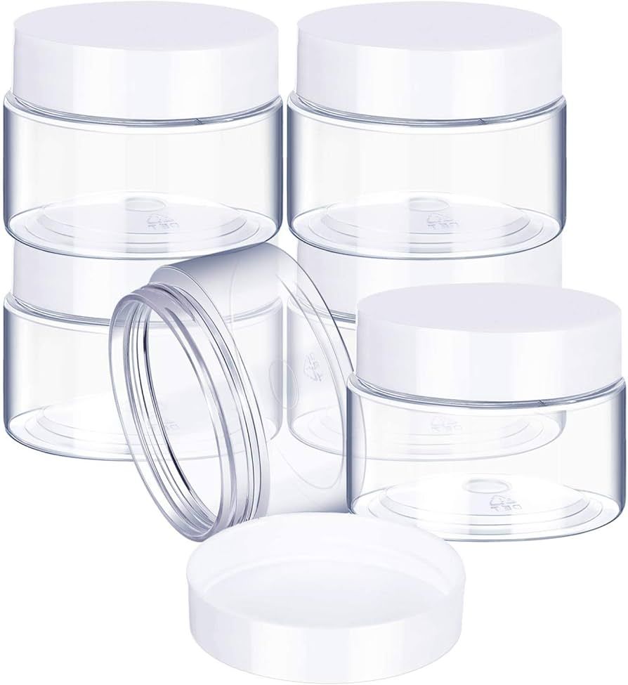 6 Pack 2 oz Plastic Pot Jars Round Clear Leak Proof Plastic Cosmetic Container Jars with White Lids for Travel Storage Make Up, Eye Shadow, Nails, Powder, Paint, Jewelry(2 oz) | Amazon (US)