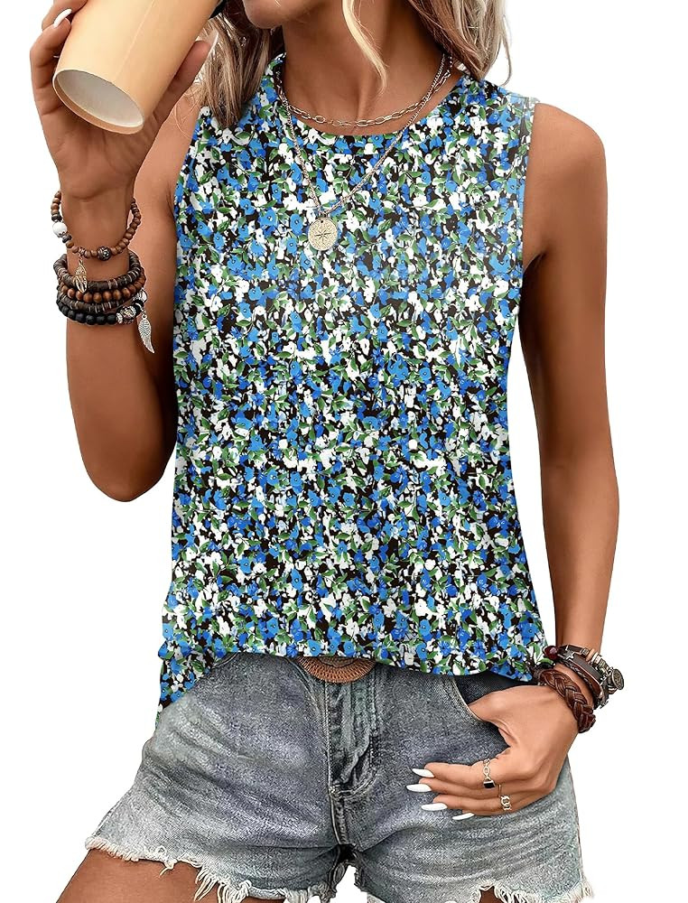 SAMPEEL Womens Tank Tops Eyelet Loose Casual Summer Tops Crew Neck Basic Sleeveless Shirts Trendy... | Amazon (US)