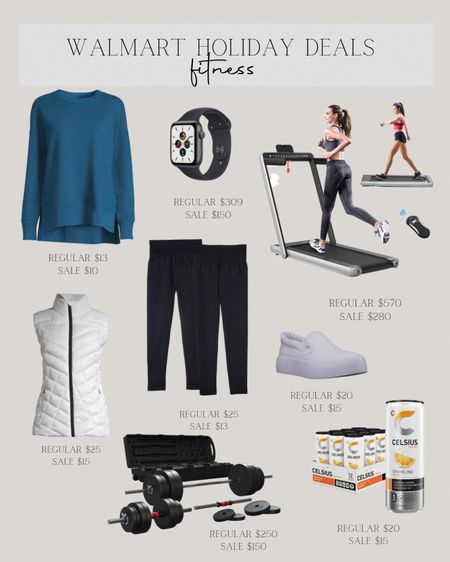 Walmart holiday  deals on fitness gear. Athleisure, Apple Watch, walking past/treadmill, home gym accessories, Womens leggings, tunic sweatshirts, vest for camping/hiking

#LTKfitness #LTKHolidaySale #LTKGiftGuide
