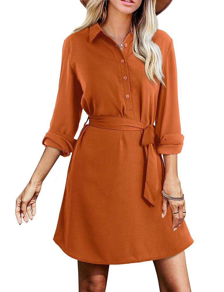Amoretu Womens Shirt Dresses Long Sleeve Button up Work Dress with Pockets | Amazon (US)