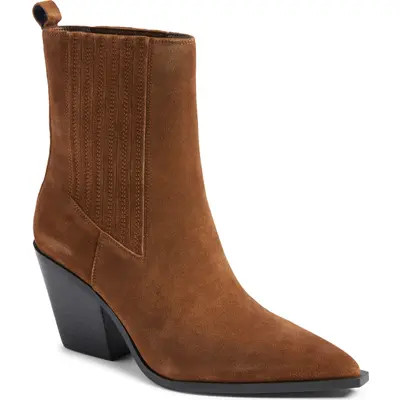 Open Edit Angie Leather Bootie in Brown Dark at Nordstrom, Size 9 | Nordstrom