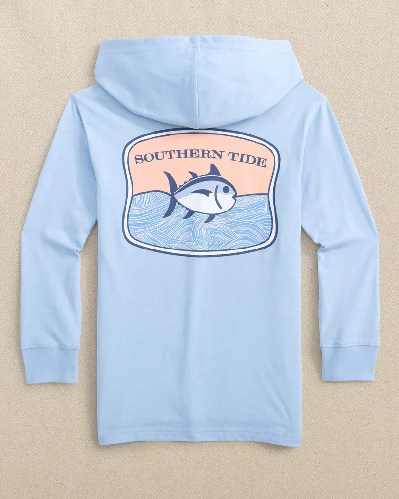 Kids Skipjack Beach Badge Long Sleeve Hoodie T-Shirt | Southern Tide